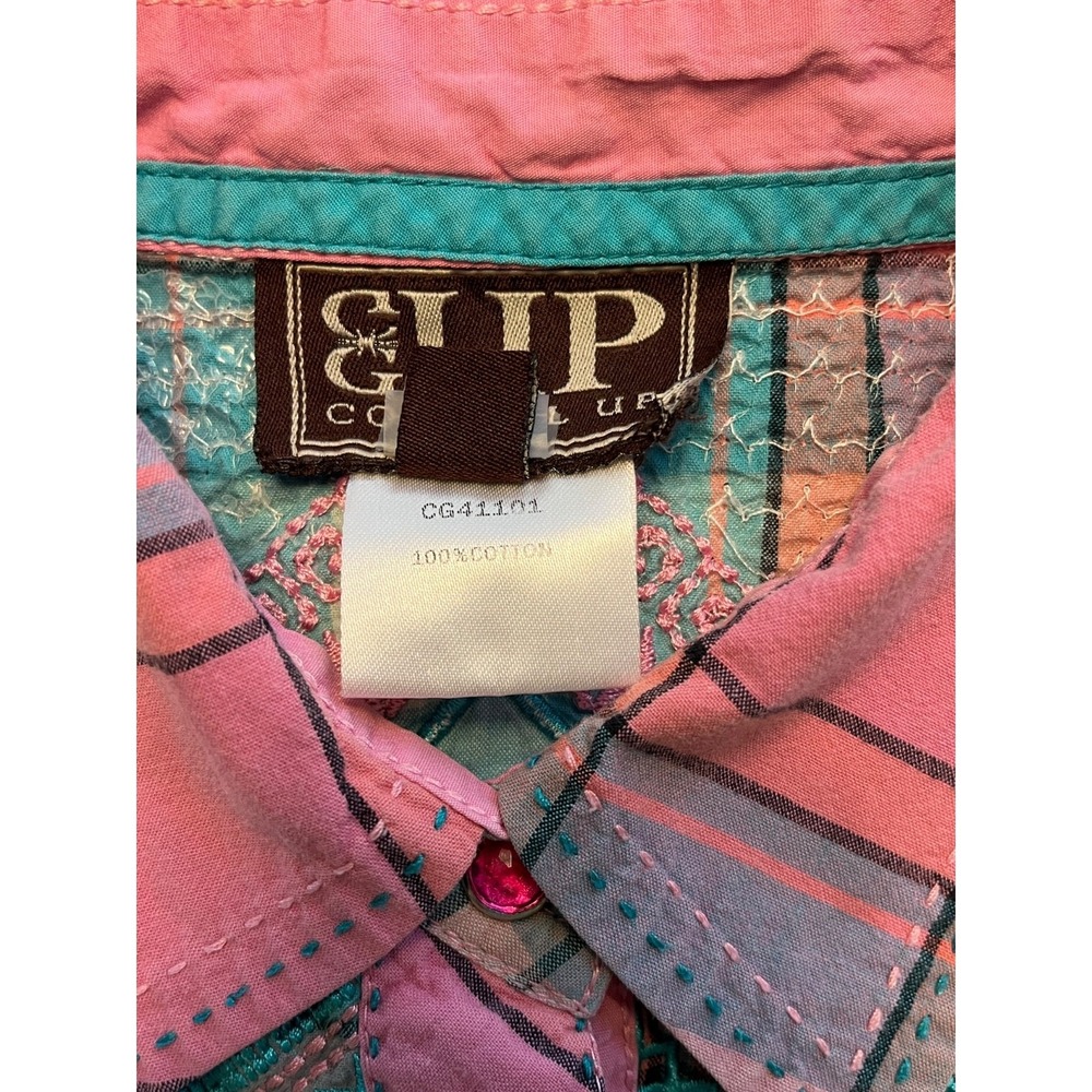 Cowgirl Up Pink Plaid Sequin Snap Shirt Womens Small Western Rodeo - Picture 12 of 12